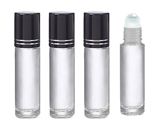 12 CLEAR 10mL DELUXE Bottles Glass or Steel Rollerballs, Pink, Turquoise, Black Gold or Silver Metallic Caps 1/3 Oz Essential Oil Perfume