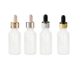6 MILK GLASS White Opaque 30ml Bottles w/ Metallic Gold & Black Dropper 1 Oz Upscale LUXURY Cosmetic Skincare Packaging, Serum Essential Oil