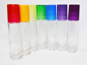 CHAKRA ROLLER Bottles SET, Choose the Roller Bottle Color 10 mL Roll-On Bottles for Essential Oil, Perfume, w/ Colored Caps for 7 Chakras