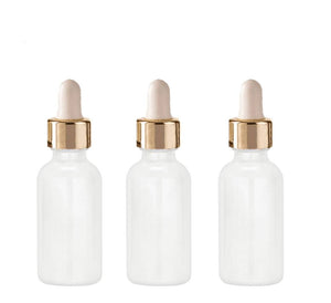 6 MILK GLASS White Opaque 30ml Bottles w/ Metallic Gold & Black Dropper 1 Oz Upscale LUXURY Cosmetic Skincare Packaging, Serum Essential Oil