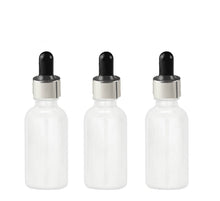 Load image into Gallery viewer, 100 White GLASS 30ml Bottles Metallic Gold &amp; White Dropper 1 Oz