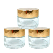 Load image into Gallery viewer, 3 MINI Luxury 20ml CLEAR or FROSTED Glass Cosmetic Jars 20ml w/ Aluminum Metal Caps Solid Perfume Lip Scrub, Balm Salve, Anti-Aging 2/3 Oz