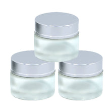 Load image into Gallery viewer, 3 MINI Luxury 20ml CLEAR or FROSTED Glass Cosmetic Jars 20ml w/ Aluminum Metal Caps Solid Perfume Lip Scrub, Balm Salve, Anti-Aging 2/3 Oz