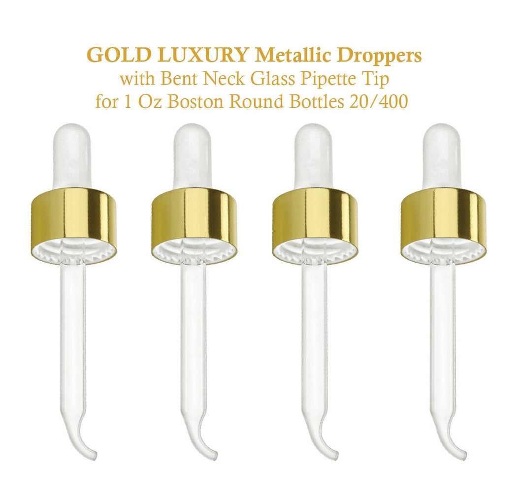6 LUXURY Glass & Aluminum Polished Metal Shell Dropper Caps SHINY Gold/Silver 20-400 Private Label Cosmetic Serum Packaging 30ml 1 Oz BULK