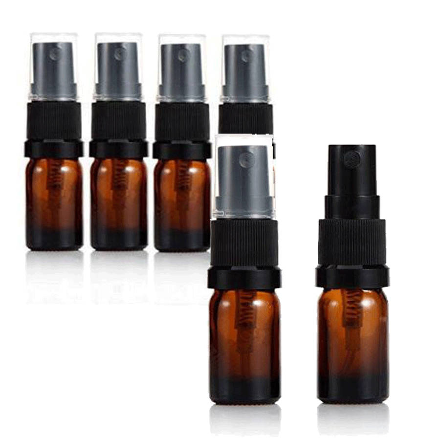 25 Amber 10mL Essential Oil Mini Glass Spray Bottles 1/3 Oz Fine Mist Atomizers Aromatherapy, Travel Bug Repellant, Freshener, Floral Water
