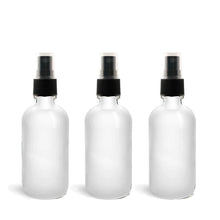 Load image into Gallery viewer, 3 CLEAR 4 Oz GLASS Boston Round Bottles Essential Oil, Linen Spray, Perfume Fine Mist Sprayers with Plastic RIBBED Caps Diy Bath Body 120ml