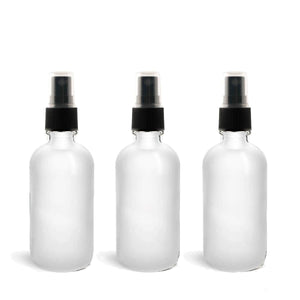 3 CLEAR 4 Oz GLASS Boston Round Bottles Essential Oil, Linen Spray, Perfume Fine Mist Sprayers with Plastic RIBBED Caps Diy Bath Body 120ml