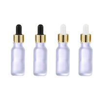 Load image into Gallery viewer, 200 15ml SHINY Gold or Silver Metal Dropper Caps on Clear FROSTED Glass Boston Round Essential Oil Serum Cosmetic Bottles LUXURIOUS 15 ml