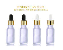 Load image into Gallery viewer, 50Pcs 15ml BLACK MATTE Glass Boston Round Bottles Premium Gold or Silver Metal Dropper Caps