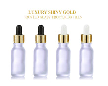Load image into Gallery viewer, 24Pcs 15ml BLACK MATTE Glass Boston Round Bottles Premium Gold or Silver Metal Dropper Caps Essential Oil Serum Cosmetic Product Dispersal