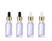 Load image into Gallery viewer, 100 15ml SHINY Gold or Silver Metal Dropper Caps on Clear FROSTED Glass Boston Round  LUXURIOUS 15 ml