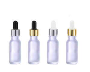100 15ml SHINY Gold or Silver Metal Dropper Caps on Clear FROSTED Glass Boston Round  LUXURIOUS 15 ml