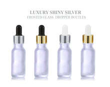 Load image into Gallery viewer, 24Pcs 15ml BLACK MATTE Glass Boston Round Bottles Premium Gold or Silver Metal Dropper Caps Essential Oil Serum Cosmetic Product Dispersal
