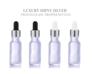 24Pcs 15ml FROSTED Glass Boston Round Bottles Premium Gold or Silver Metal Dropper Caps Essential Oil Serum Cosmetic Product Dispersal