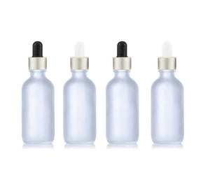 50 FROSTED /Clear 60ml Glass Dropper Bottles w/ MATTE GOLD Metallic Aluminum Cap 2 Oz Cosmetic Private Label Packaging Serum Essential Oil
