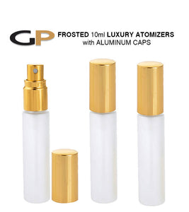 24 LUXURY FROSTED or Clear Glass 10ml Atomizer Fine Mist Perfume Bottles SILVER Aluminum Cap 1/3 Oz Upscale Modern Packaging Perfume Cologne