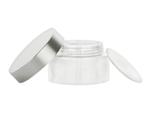Load image into Gallery viewer, 24 True LUXURY 30ml White Plastic Jars with SILVER METAL Shelled Caps Cream Solid Perfume Make-Up, Cosmetic 30 gram 1 Oz at a Great Price!