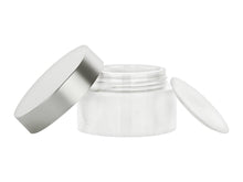Load image into Gallery viewer, 3 True LUXURY 30ml White Plastic Jars with SILVER METAL Shelled Caps Cream Solid Perfume Make-Up, Cosmetic 30 gram 1 Oz at a Great Price!