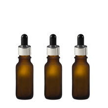 Load image into Gallery viewer, 6 FROSTED AMBER 30ml Glass Boston Round Bottles w/ Metallic Gold Glass Dropper Pipette 1 Oz Upscale LUXURY Cosmetic Product Packaging