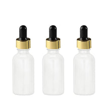 Load image into Gallery viewer, 6 MILK GLASS White Opaque 30ml Bottles w/ Metallic Gold &amp; Black Dropper 1 Oz Upscale LUXURY Cosmetic Skincare Packaging, Serum Essential Oil