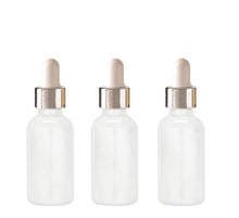 Load image into Gallery viewer, 100 White GLASS 30ml Bottles Metallic Gold &amp; White Dropper 1 Oz