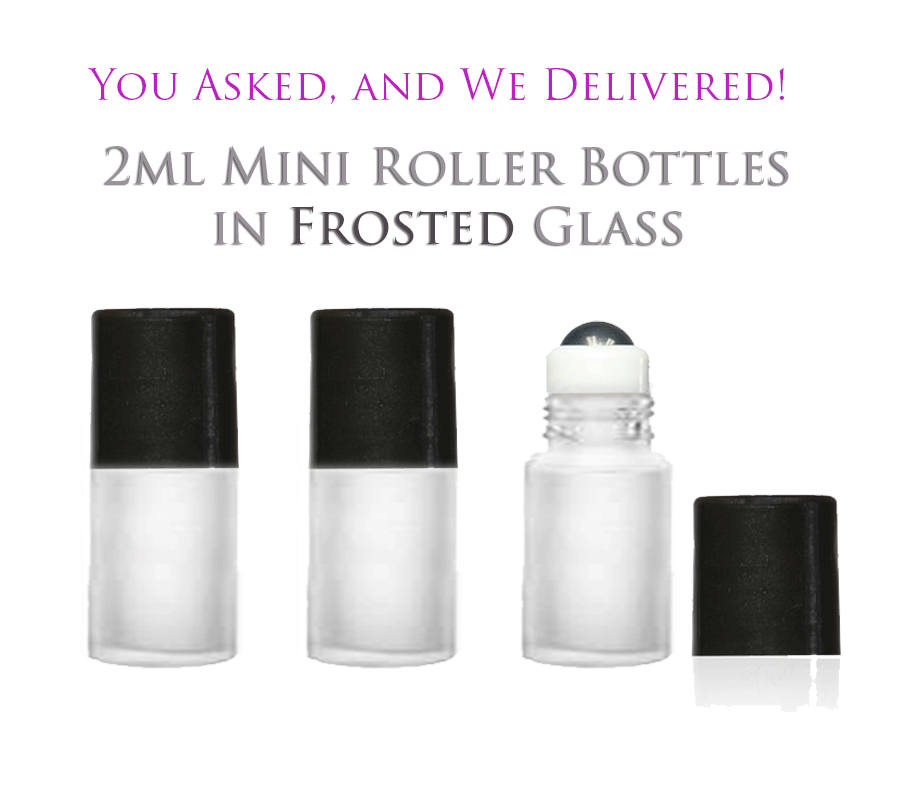 6 FROSTED Roller Bottles Mini Glass RollerBall 2 ml Rollon Black Caps Glass or Steel Rollers Refillable  Empty Essential Oil Safe LUXURY