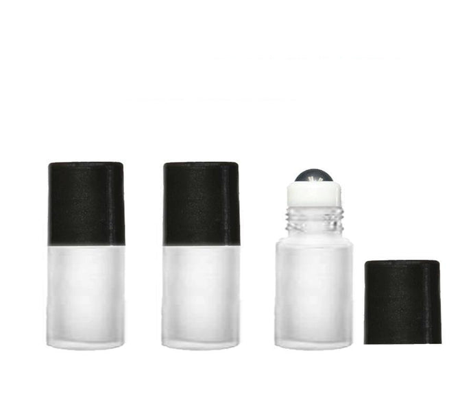 12 FROSTED Mini Glass RollerBall Bottles 2ml Rollon with Black Caps Glass or Steel Rollers Refillable Rollon Empty Essential Oil Safe LUXURY