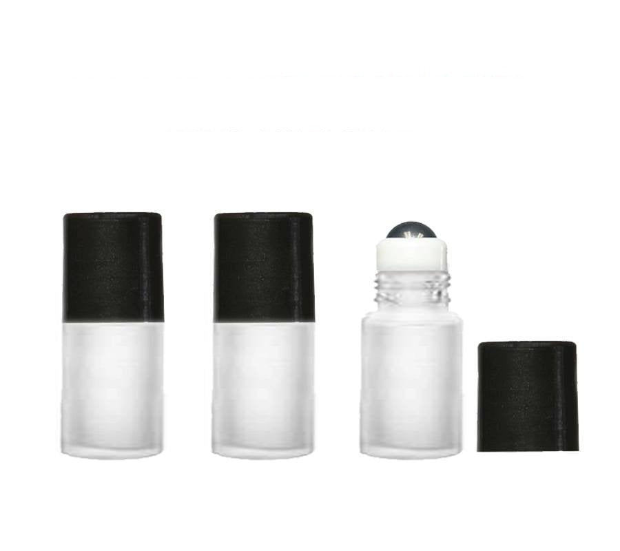 12 FROSTED Mini Glass RollerBall Bottles 2ml Rollon with Black Caps Glass or Steel Rollers Refillable Rollon Empty Essential Oil Safe LUXURY