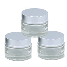 Load image into Gallery viewer, 3 MINI Luxury 20ml CLEAR or FROSTED Glass Cosmetic Jars 20ml w/ Aluminum Metal Caps Solid Perfume Lip Scrub, Balm Salve, Anti-Aging 2/3 Oz