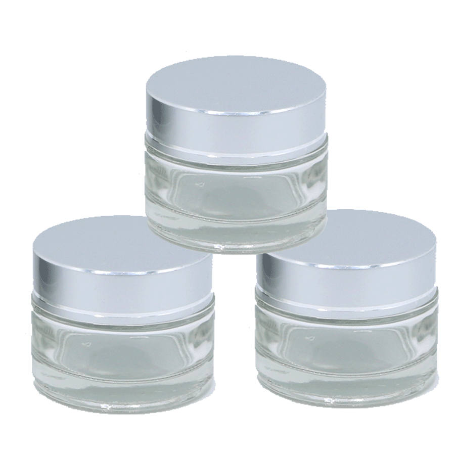3 MINI Luxury 20ml CLEAR or FROSTED Glass Cosmetic Jars 20ml w/ Aluminum Metal Caps Solid Perfume Lip Scrub, Balm Salve, Anti-Aging 2/3 Oz