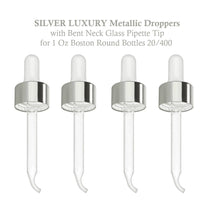 Load image into Gallery viewer, 6 LUXURY Glass &amp; Aluminum Polished Metal Shell Dropper Caps SHINY Gold/Silver 20-400 Private Label Cosmetic Serum Packaging 30ml 1 Oz BULK