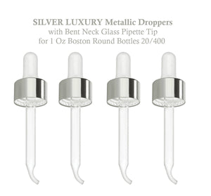 6 LUXURY Glass & Aluminum Polished Metal Shell Dropper Caps SHINY Gold/Silver 20-400 Private Label Cosmetic Serum Packaging 30ml 1 Oz BULK