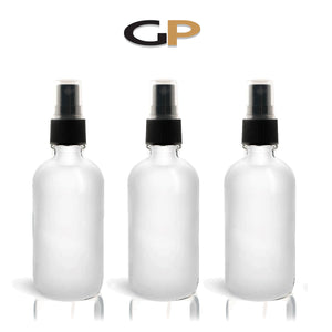 3 FROSTED CLEAR 4 Oz GLASS Boston Round Bottles Essential Oil Linen Spray Perfume Fine Mist  w/ Plastic Ribbed Cap Diy Bath Body 120ml