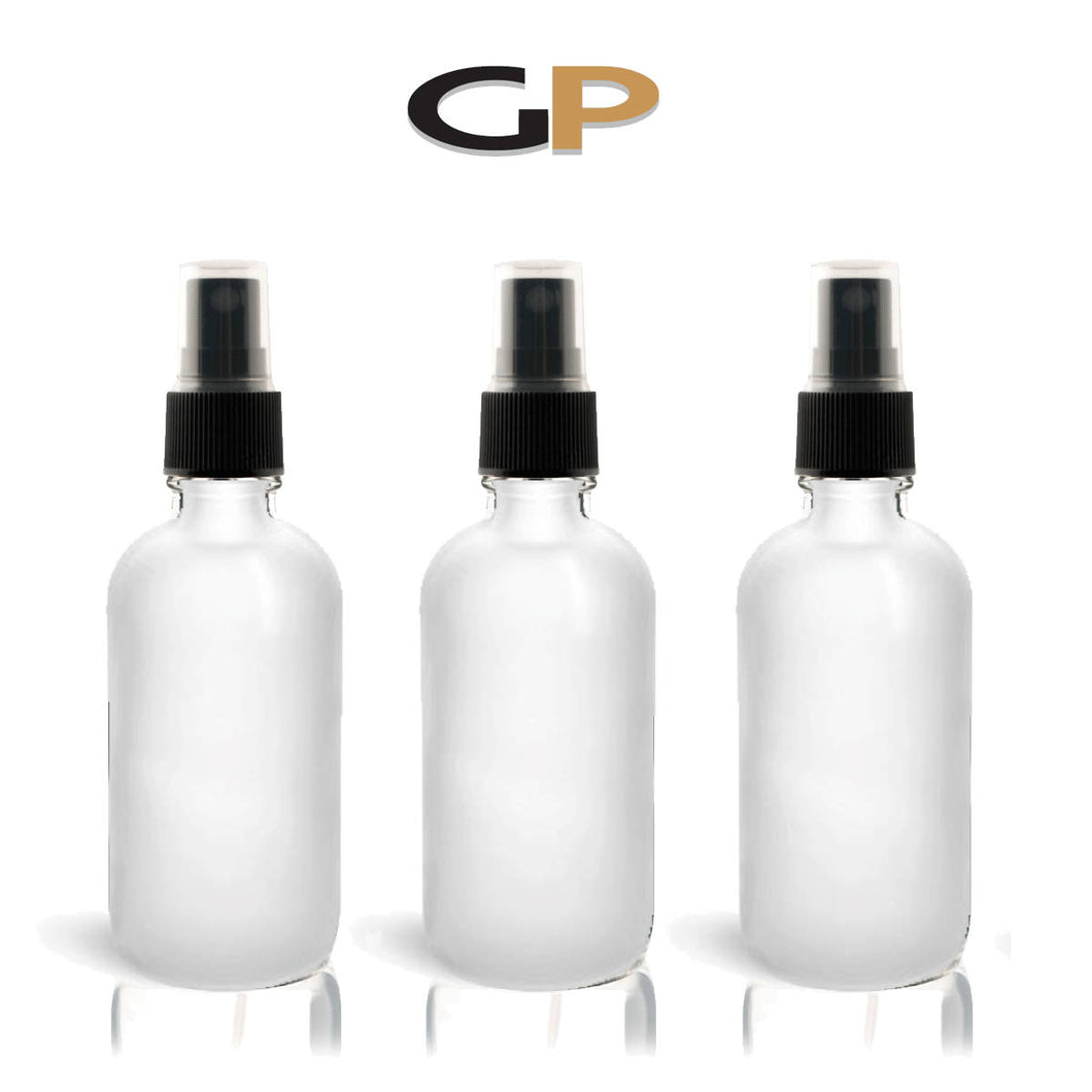 3 FROSTED CLEAR 4 Oz GLASS Boston Round Bottles Essential Oil Linen Spray Perfume Fine Mist  w/ Plastic Ribbed Cap Diy Bath Body 120ml