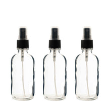 Load image into Gallery viewer, 3 BLUE 4 Oz GLASS Boston Round Bottles Essential Oil, Linen Spray, Perfume Fine Mist Sprayers with Plastic RIBBED Caps Diy Bath Body 120ml