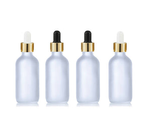 6 CLEAR or FROSTED 60ml Glass Dropper Bottles w/ Shiny GOLD Metallic Aluminum Cap 2 Oz Cosmetic Private Label Packaging, Serum Essential Oil