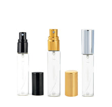Load image into Gallery viewer, 24 LUXURY FROSTED or Clear Glass 10ml Atomizer Fine Mist Perfume Bottles SILVER Aluminum Cap 1/3 Oz Upscale Modern Packaging Perfume Cologne