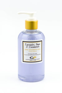 MANDARIN, ROSEMARY & YLANG-Ylang Luxury Spa Exfoliating 8 Oz Shower Gel with Pure Essential Oil Designer Bubble Bath Hand Soap Gold Pump