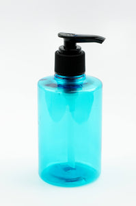 3 TURQUOISE 200ml Soap/Hand Cream Aqua Blue Shampoo/Lotion 6.8 Oz MODERN PET Cylinder Plastic Bottles w/ Silver Ribbed Metallized Pump