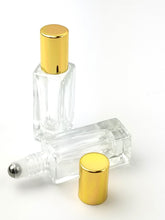 Load image into Gallery viewer, SQUARE 5ml Essential Oil Roller Bottle LUXURY Clear Glass Roll-on, Gold Caps Roller Glass Perfume Bottle Stainless STEEL Ball,  5 ml Single