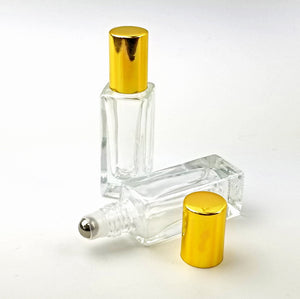 SQUARE 5ml Essential Oil Roller Bottle LUXURY Clear Glass Roll-on, Gold Caps Roller Glass Perfume Bottle Stainless STEEL Ball,  5 ml Single