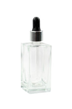 Load image into Gallery viewer, 3 pcs 100ml Cubic SQUARE LUXURY Glass Dropper Bottle with Shiny Silver Collars and Black Bulbs for Serum, Elixirs, Essential Oil Foundation