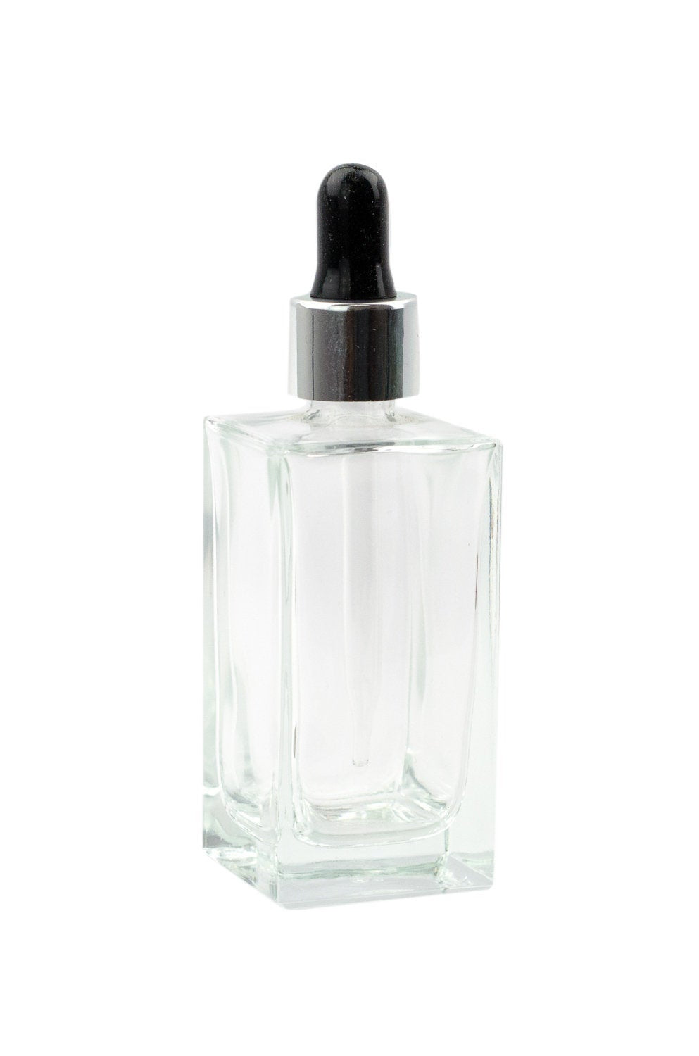 3 pcs 100ml Cubic SQUARE LUXURY Glass Dropper Bottle with Shiny Silver Collars and Black Bulbs for Serum, Elixirs, Essential Oil Foundation