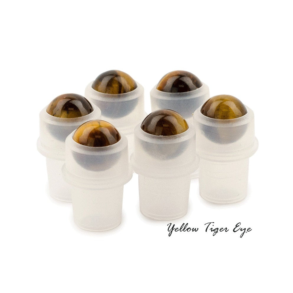 6 pc YELLOW TiGER EYE CRYSTAL Roller Top Roller Balls GeMSToNE Replacement Roller Ball Fitments For Rollon Bottle Natural Dram/10ml Bottles