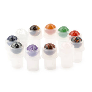 12 NATURAL GEMSTONE Roller Balls with Clear 10ml Glass Bottles and Gold or Silver Metallic Caps DIY Essential Oil Blends, Perfume Eye Serum
