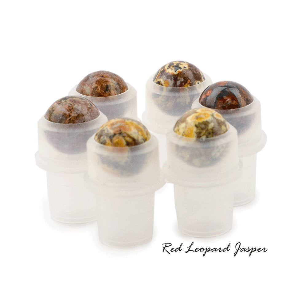 6 pc RED LEOPARD JASPER Roller Ball GeMSTONE Replacement Roller Ball Fitments Premium Rollon Natural Essential Oil Dram/10ml Glass Bottles