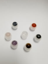Load image into Gallery viewer, 7Pcs Mini CHAKRA SET Natural GEMSTONE RollerBalls Clear or Swirled 5ml Glass Rollon Bottles Premium Chakra Colored Caps Essential Oil Blends