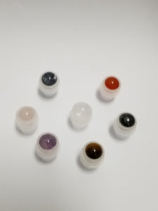 7Pcs Mini CHAKRA SET Natural GEMSTONE RollerBalls Clear or Swirled 5ml Glass Rollon Bottles Premium Chakra Colored Caps Essential Oil Blends