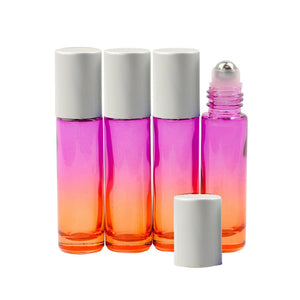 TROPICAL RAINBOW Set of OMBRE 10ml Glass Roll On Bottles Glass or Steel Roller Luxury Solid Shiny Gold! Aluminum Cap Essential Oil Blends
