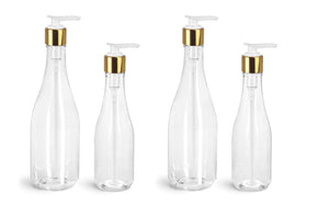 12 Empty Clear Plastic Teardrop Bottles 8 Oz or 14.5 Oz w/ PREMIUM Aluminum Metal Shell LOTION Pumps Shampoo, Hand Soap, Body Cream, Lotion